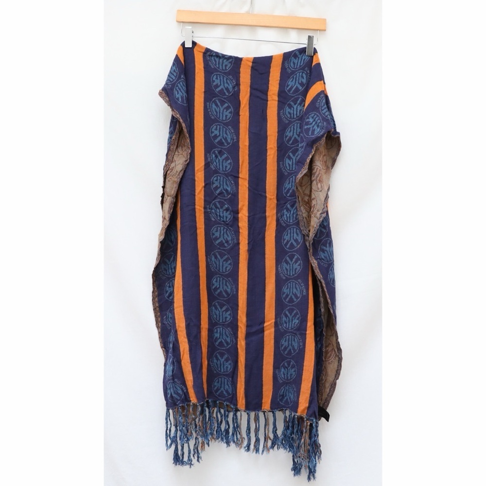Sportin Scarves Blue Orange print autumn fall textiles striped fringe scarf